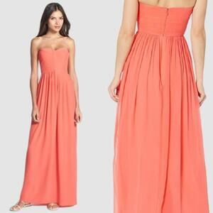 Parker Bayou Coral Strapless Silk Maxi Gown Dress Size S NWT Flaw